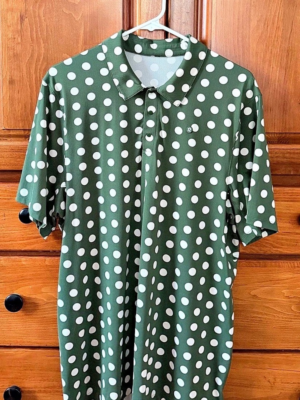 Lululemon Logo Sport Polo Short Sleeve Polka Ball WP Max Light Ivory Green Cove
